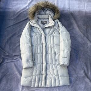 Women's Eddie Bauer Silver Goose Down Puffer Hooded Parka Jacket Coat Sz Medium